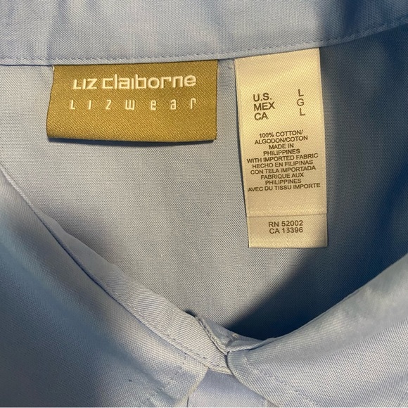 LIZ CLAIBORNE Blue 3/4 Sleeve Button Down Shirt Work Collared Size Large - Picture 14 of 14